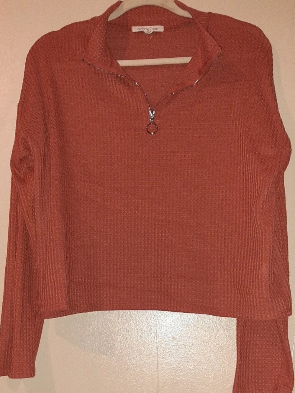 Half-Zip Waffle Knit Sweater Burnt Orange M Caution To The Wind M